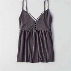 AE Soft & Sexy Sueded Strappy Front Peplum Tank